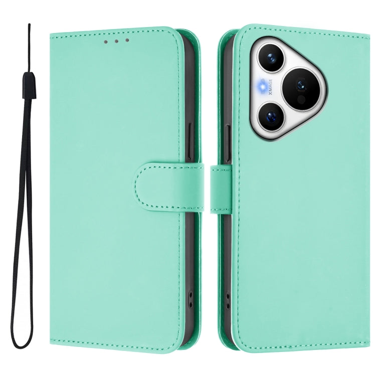 For Huawei Pura 70 Skin Feel Solid Color Leather Phone Case with Lanyard(Mint Green)