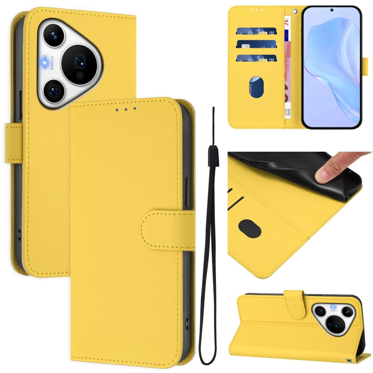 For Huawei Pura 70 Pro / 70 Pro+ Skin Feel Solid Color Leather Phone Case with Lanyard(Lemon Yellow)