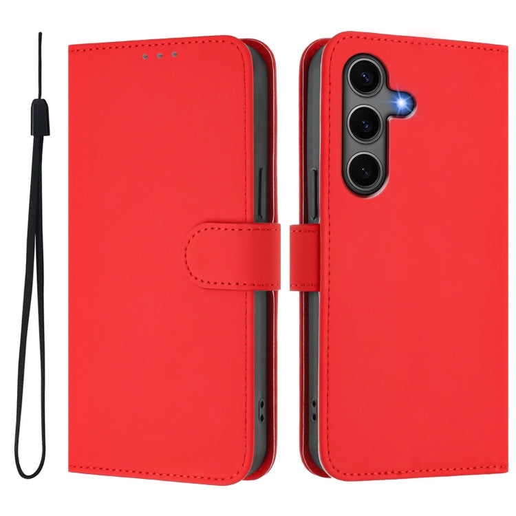 For Samsung Galaxy S25+ 5G Skin Feel Solid Color Leather Phone Case with Lanyard(Red)