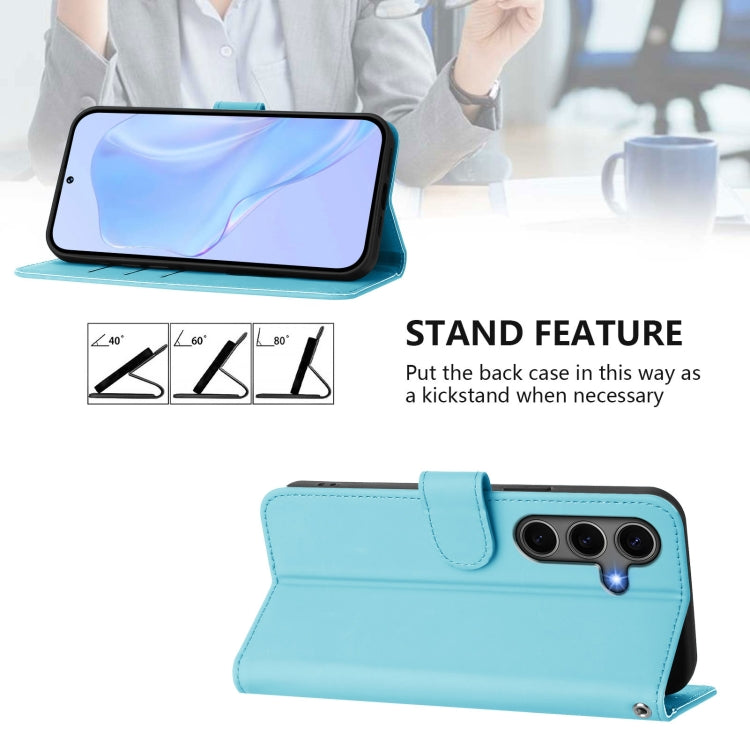 For Samsung Galaxy S25+ 5G Skin Feel Solid Color Leather Phone Case with Lanyard(Sky Blue)