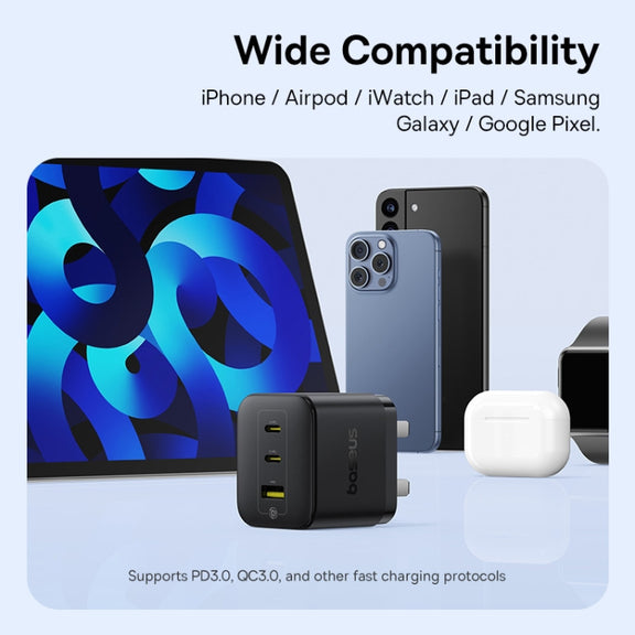 Baseus PD65W USB and 2 USB-C / Type-C Fast Charger With 1m Type-C Cable, Plug Type:UK Plug(Black)