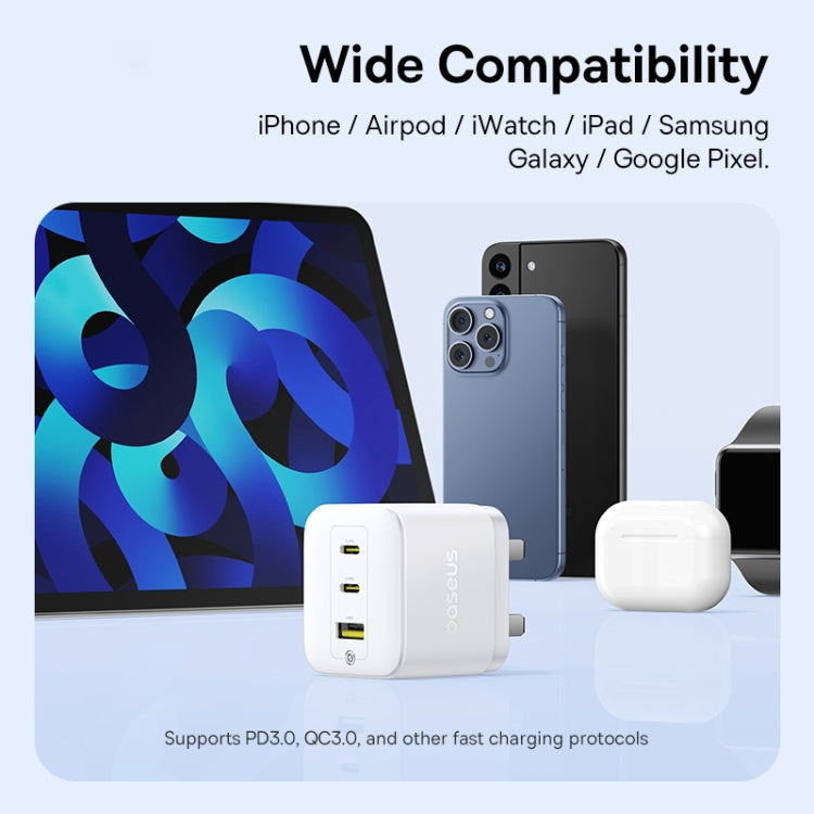 Baseus PD65W USB and 2 USB-C / Type-C Fast Charger With 1m Type-C Cable, Plug Type:UK Plug(White)