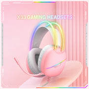 ONIKUMA X33 Head-mounted RGB Light E-Sports Gaming Headset, Cable Length: 2m(Pink)