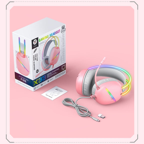 ONIKUMA X33 Head-mounted RGB Light E-Sports Gaming Headset, Cable Length: 2m(Pink)