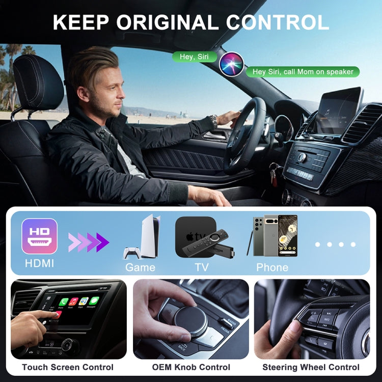 USB and HDMI Wired to Wireless CarPlay Auto Adapter, Specification:Round(Carbon Fiber)