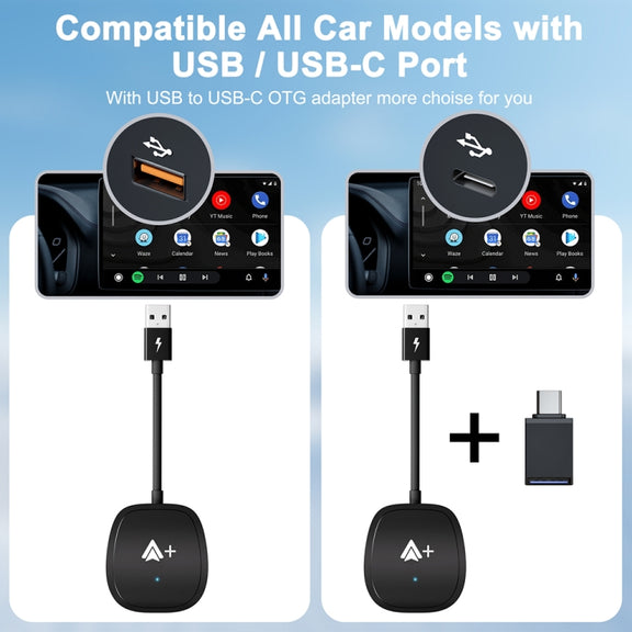 USB Interface Wired to Wireless CarPlay Auto Adapter for Android, Specification:Square(White)