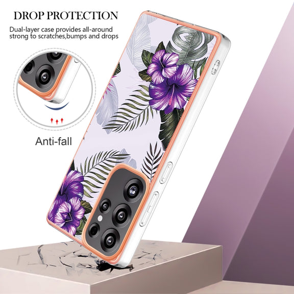 For Samsung Galaxy S25 Ultra 5G Electroplating IMD TPU Phone Case(Purple Flower)