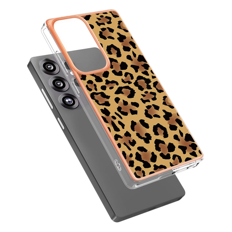 For Samsung Galaxy S25 Ultra 5G Electroplating Marble Dual-side IMD Phone Case(Leopard Print)