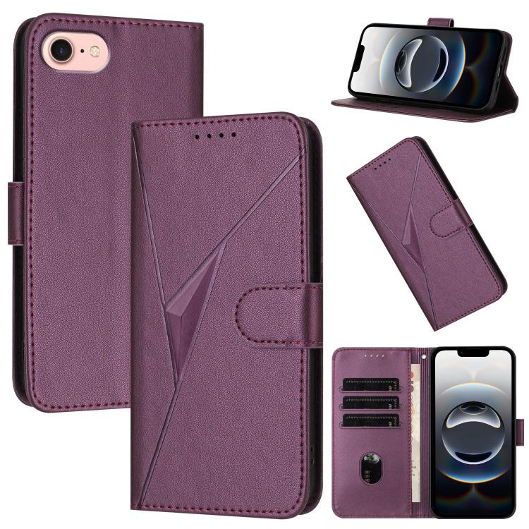 For iPhone 16e Triangle Pattern Buckle Clasp Leather Phone Case(Dark Purple)