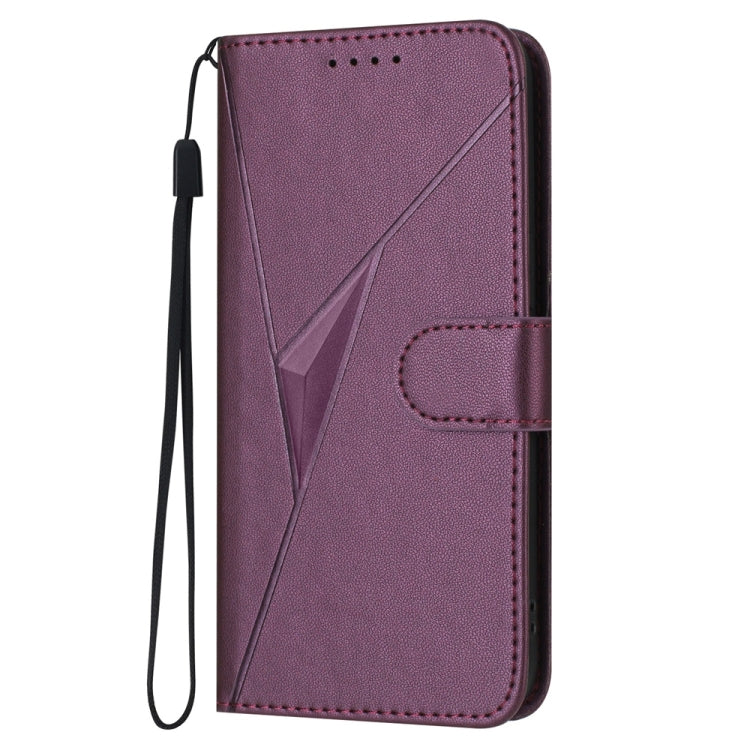 For iPhone 16e Triangle Pattern Buckle Clasp Leather Phone Case(Dark Purple)