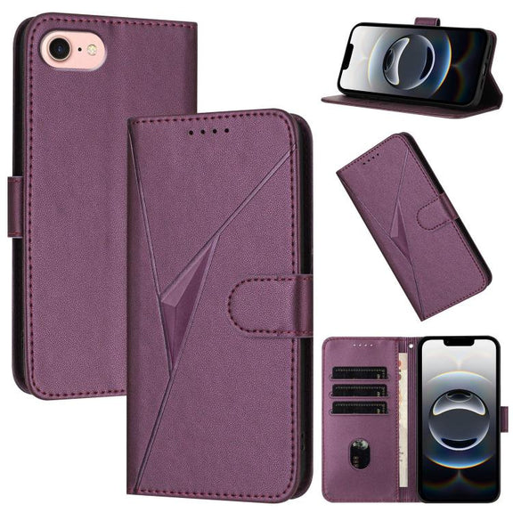 For iPhone 16e Triangle Pattern Buckle Clasp Leather Phone Case(Dark Purple)