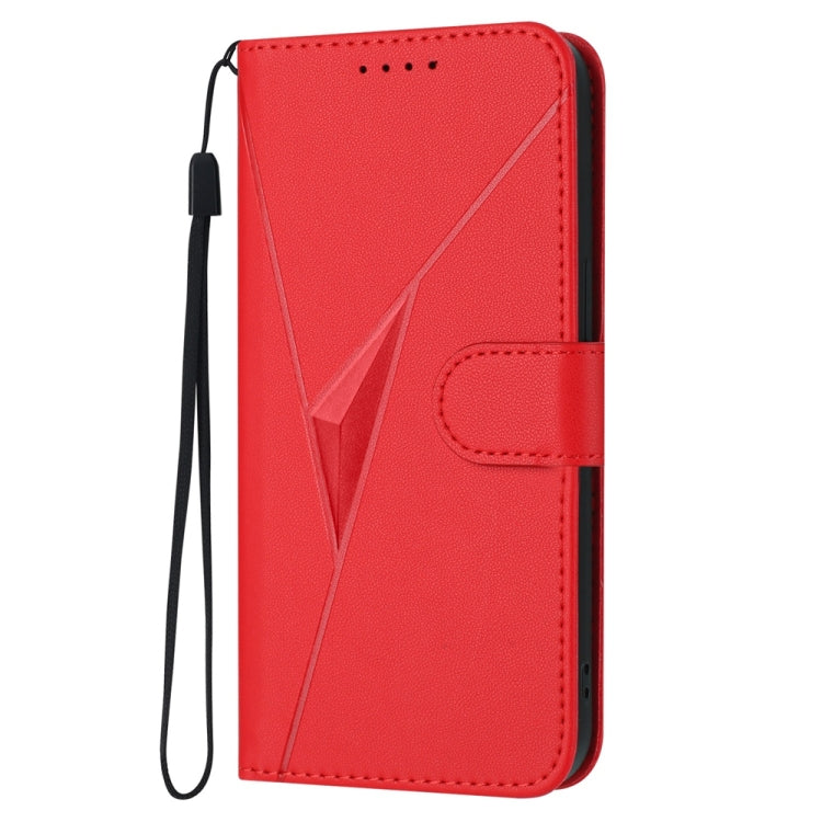 For iPhone 16e Triangle Pattern Buckle Clasp Leather Phone Case(Red)