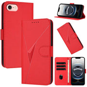 For iPhone 16e Triangle Pattern Buckle Clasp Leather Phone Case(Red)