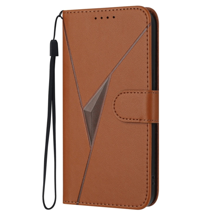 For iPhone 16e Triangle Pattern Buckle Clasp Leather Phone Case(Brown)