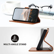 For iPhone 16e Triangle Pattern Buckle Clasp Leather Phone Case(Brown)