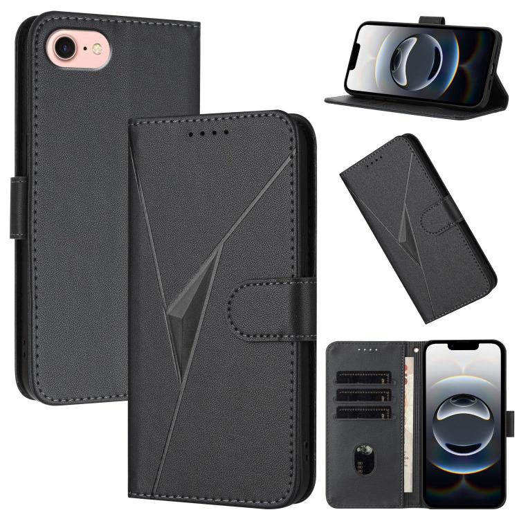 For iPhone 16e Triangle Pattern Buckle Clasp Leather Phone Case(Black)