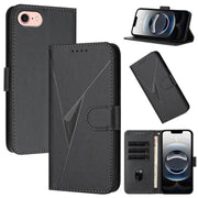 For iPhone 16e Triangle Pattern Buckle Clasp Leather Phone Case(Black)