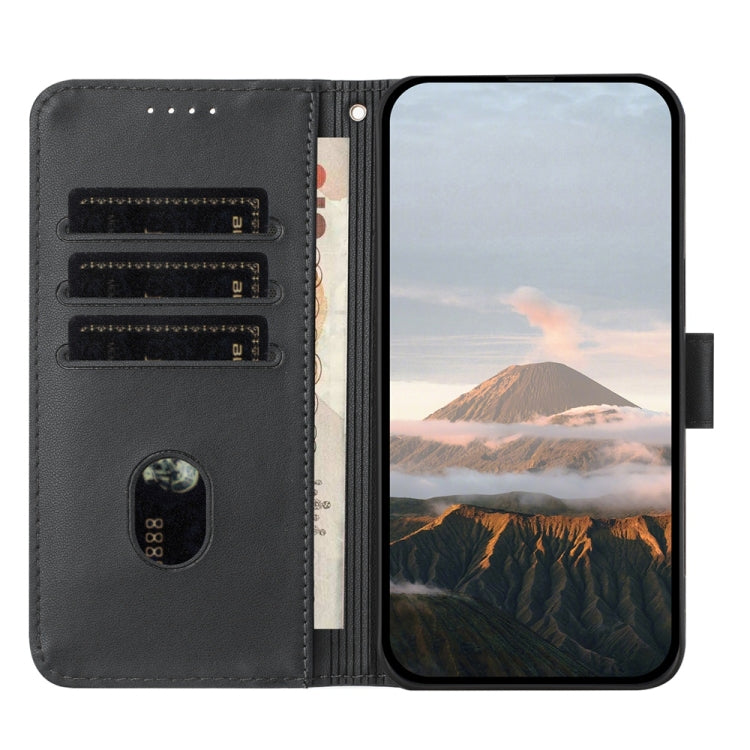 For iPhone 16e Triangle Pattern Buckle Clasp Leather Phone Case(Black)