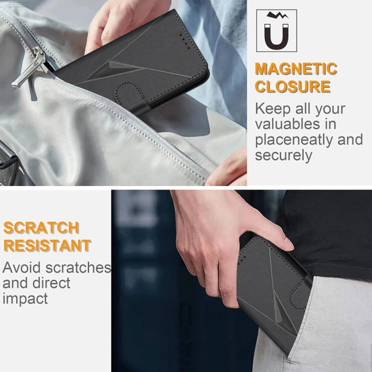 For iPhone 16e Triangle Pattern Buckle Clasp Leather Phone Case(Black)