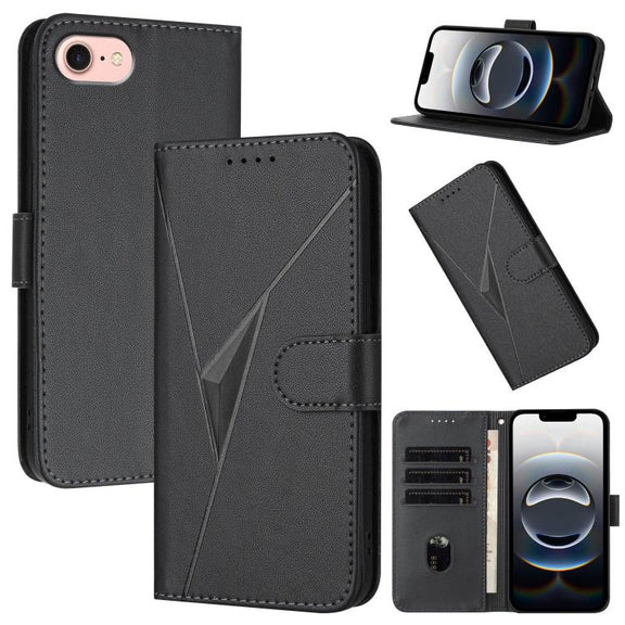 For iPhone 16e Triangle Pattern Buckle Clasp Leather Phone Case(Black)