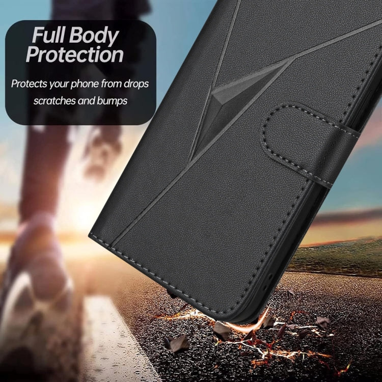 For iPhone 16e Triangle Pattern Buckle Clasp Leather Phone Case(Black)