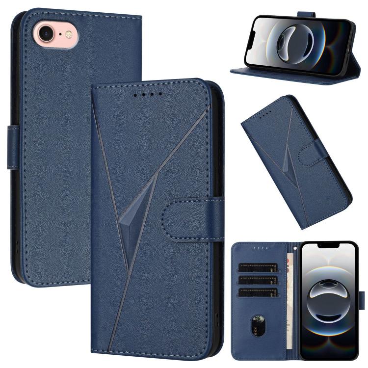 For iPhone 16e Triangle Pattern Buckle Clasp Leather Phone Case(Royal Blue)