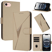 For iPhone 16e Triangle Pattern Buckle Clasp Leather Phone Case(Gold)