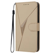 For iPhone 16e Triangle Pattern Buckle Clasp Leather Phone Case(Gold)
