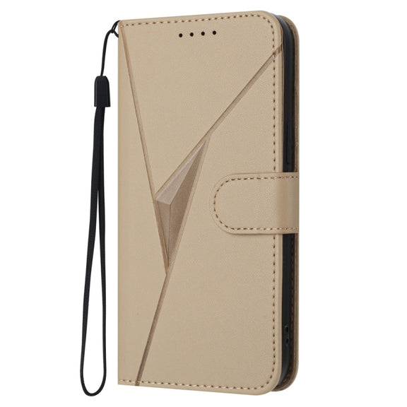 For iPhone 16e Triangle Pattern Buckle Clasp Leather Phone Case(Gold)