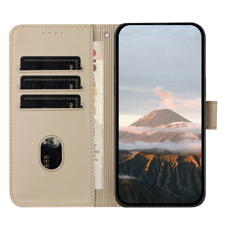 For iPhone 16e Triangle Pattern Buckle Clasp Leather Phone Case(Gold)