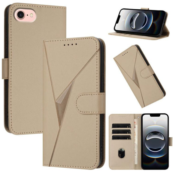 For iPhone 16e Triangle Pattern Buckle Clasp Leather Phone Case(Gold)