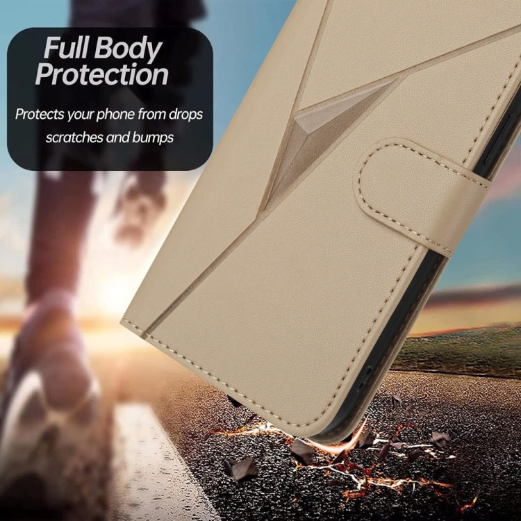 For iPhone 16e Triangle Pattern Buckle Clasp Leather Phone Case(Gold)
