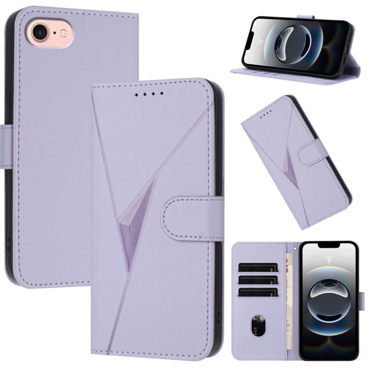 For iPhone 16e Triangle Pattern Buckle Clasp Leather Phone Case(Light Purple)