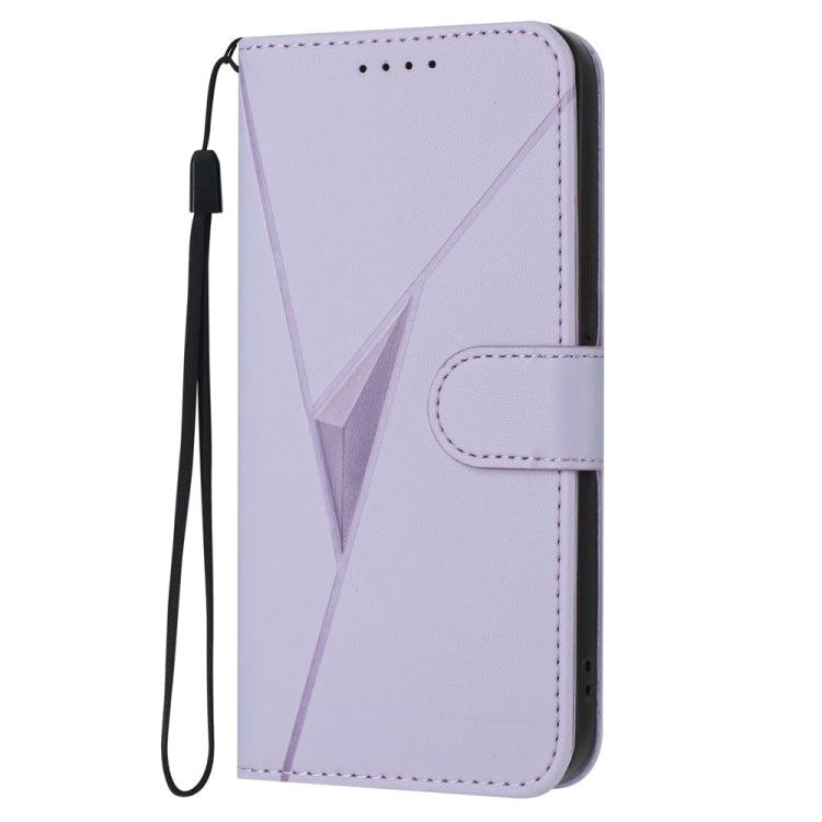 For iPhone 16e Triangle Pattern Buckle Clasp Leather Phone Case(Light Purple)