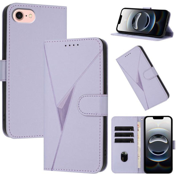 For iPhone 16e Triangle Pattern Buckle Clasp Leather Phone Case(Light Purple)
