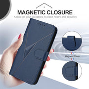 For iPhone 17 Triangle Pattern Buckle Clasp Leather Phone Case(Royal Blue)