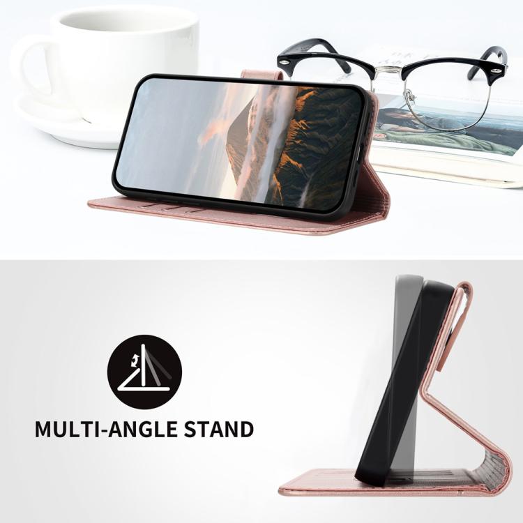 For iPhone 17 Triangle Pattern Buckle Clasp Leather Phone Case(Rose Gold)