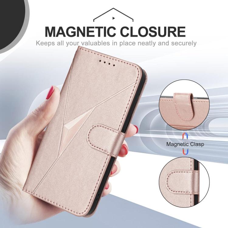For iPhone 17 Triangle Pattern Buckle Clasp Leather Phone Case(Rose Gold)