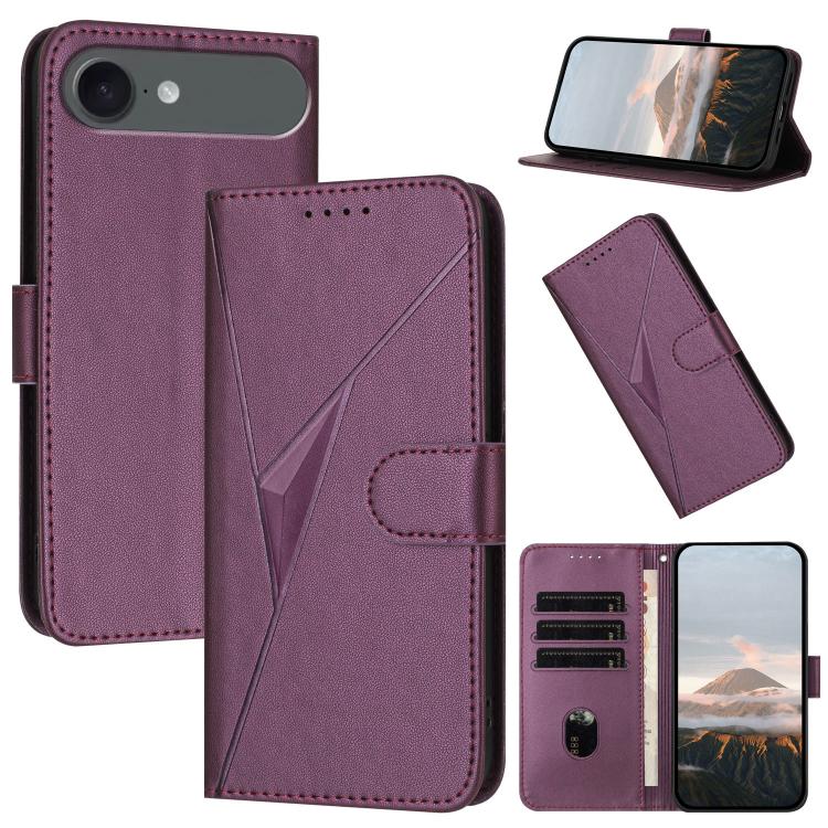 For iPhone 17 Air Triangle Pattern Buckle Clasp Leather Phone Case(Dark Purple)