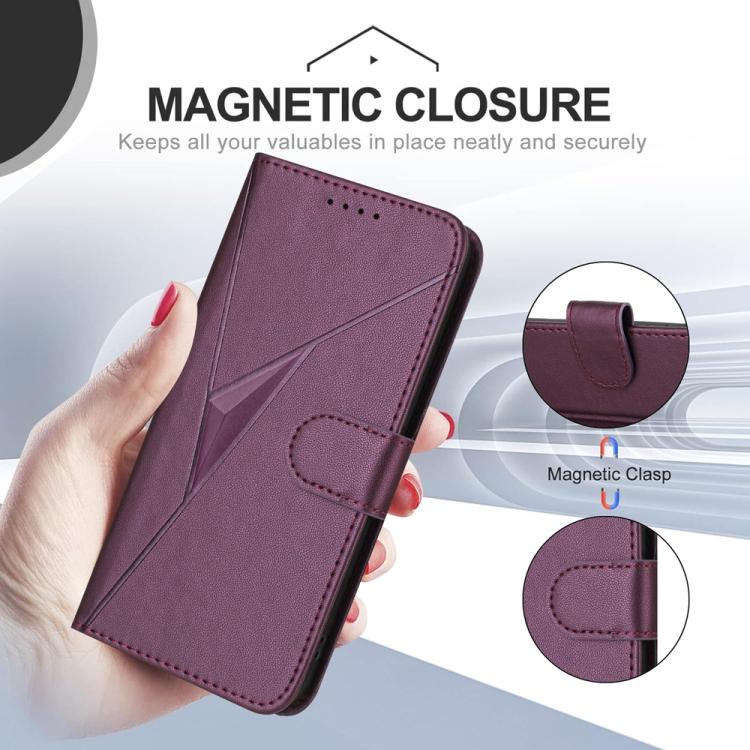 For iPhone 17 Air Triangle Pattern Buckle Clasp Leather Phone Case(Dark Purple)