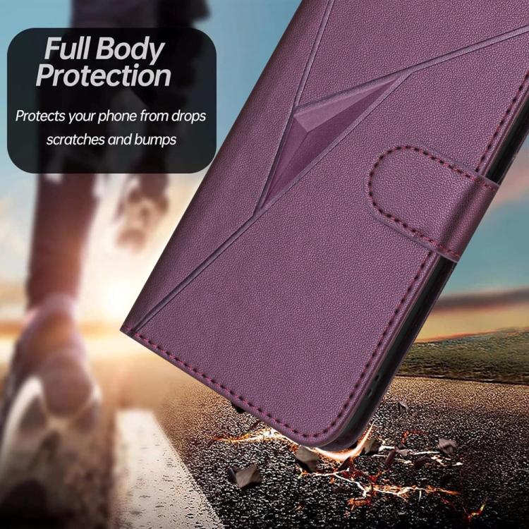 For iPhone 17 Air Triangle Pattern Buckle Clasp Leather Phone Case(Dark Purple)