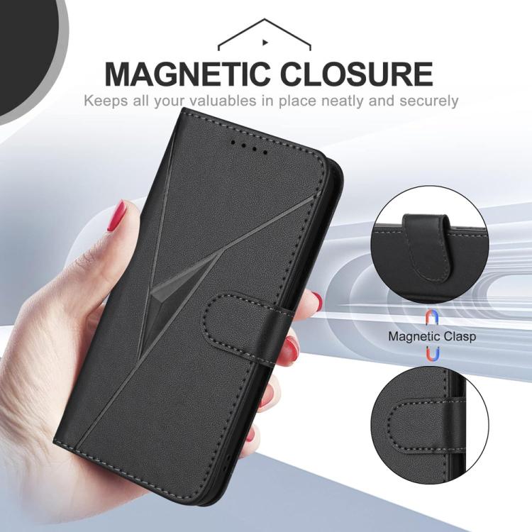 For iPhone 17 Air Triangle Pattern Buckle Clasp Leather Phone Case(Black)