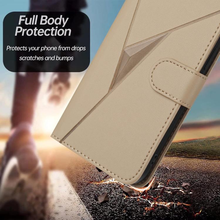 For iPhone 17 Air Triangle Pattern Buckle Clasp Leather Phone Case(Gold)