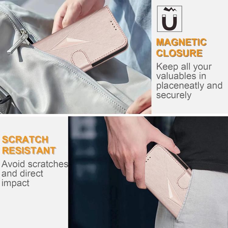 For iPhone 17 Air Triangle Pattern Buckle Clasp Leather Phone Case(Rose Gold)