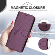 For iPhone 17 Pro Max Triangle Pattern Buckle Clasp Leather Phone Case(Dark Purple)
