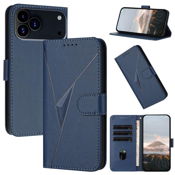 For iPhone 17 Pro Max Triangle Pattern Buckle Clasp Leather Phone Case(Royal Blue)