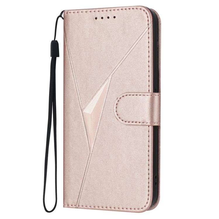 For iPhone 17 Pro Max Triangle Pattern Buckle Clasp Leather Phone Case(Rose Gold)