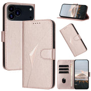 For iPhone 17 Pro Max Triangle Pattern Buckle Clasp Leather Phone Case(Rose Gold)