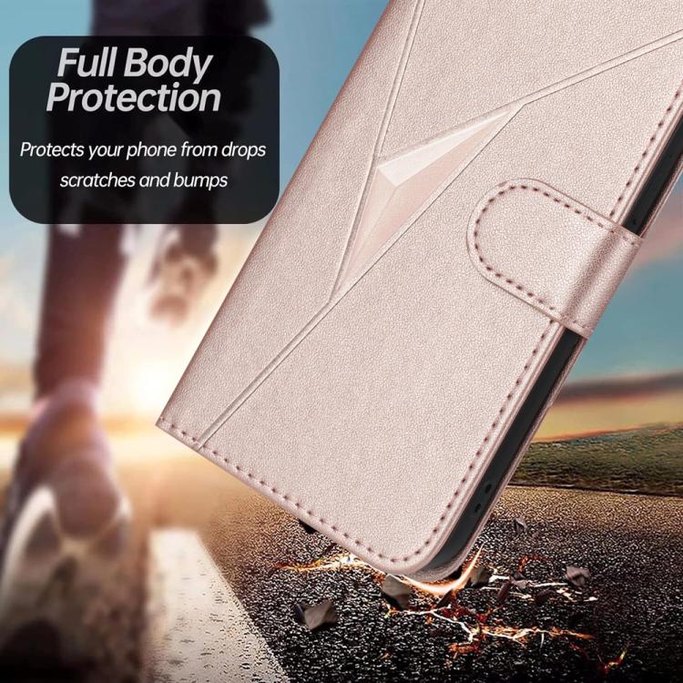 For iPhone 17 Pro Max Triangle Pattern Buckle Clasp Leather Phone Case(Rose Gold)