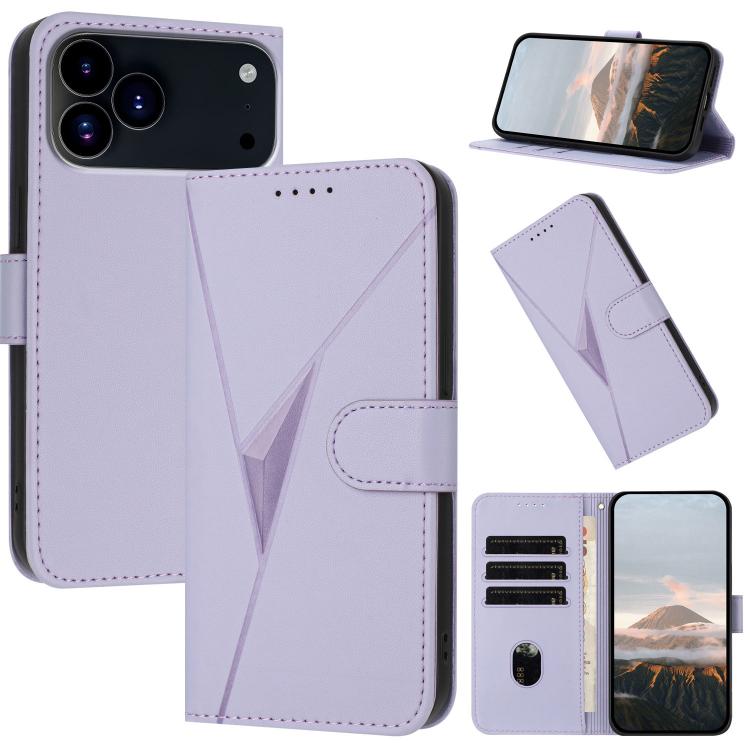 For iPhone 17 Pro Max Triangle Pattern Buckle Clasp Leather Phone Case(Light Purple)